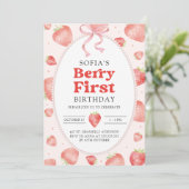 Invitation Berry First Red Strawberry 1er été Anniversaire (Debout devant)