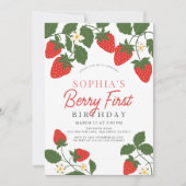 Invitation Berry First Red Strawberry Floral 1er anniversaire (Devant)