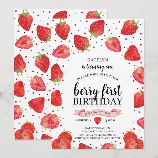 Invitation Berry First Strawberry (Devant / Derrière)