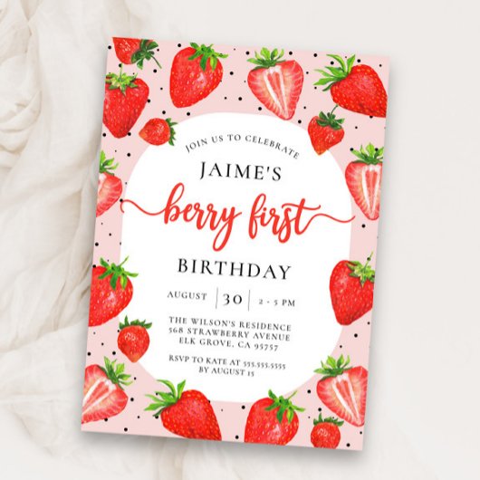 Invitation Berry First Strawberry | 1er anniversaire d'été