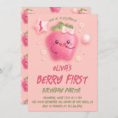 Invitation Berry First Strawberry 1er Anniversaire Fête Invit (Devant / Derrière)
