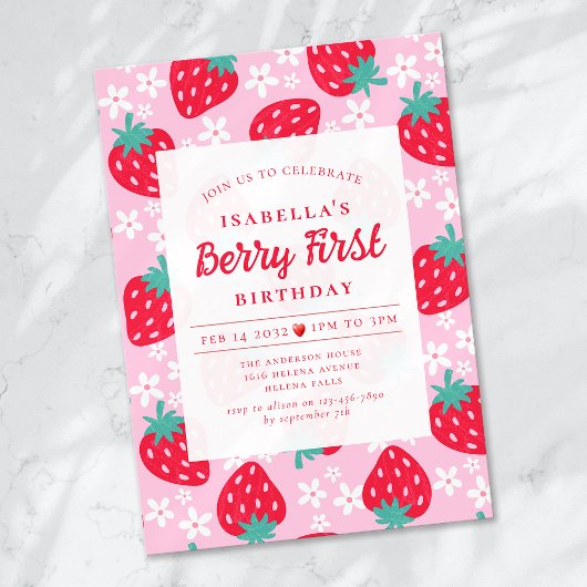 Invitation Berry First Strawberry 1ère fête d'anniversaire