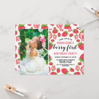 Invitation Berry First Strawberry 1ère fête d'anniversaire Ph