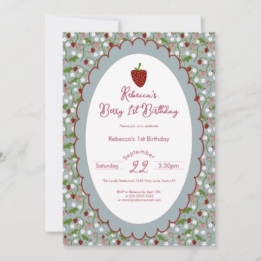 Invitation Berry First Strawberry 1st Birthday Photo (Devant)