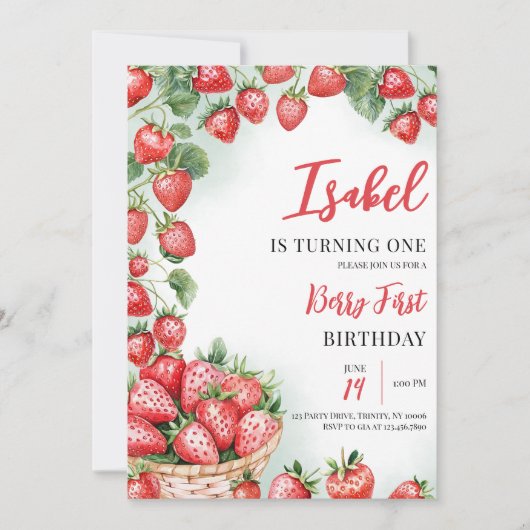 Invitation Berry First Strawberry Anniversaire (Devant)