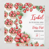 Invitation Berry First Strawberry Anniversaire (Devant / Derrière)