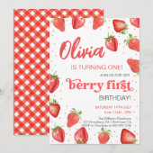 Invitation Berry First Strawberry Anniversaire (Devant / Derrière)
