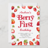 Invitation Berry First Strawberry Anniversaire moderne pour l (Devant)