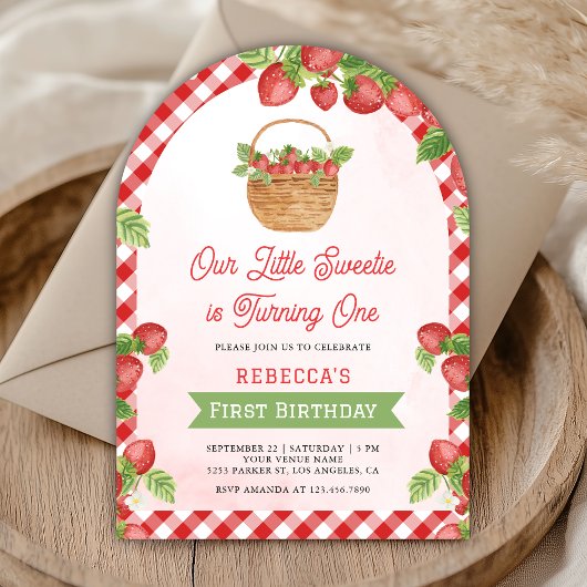 Invitation Berry First Strawberry Arch Photo 1er anniversaire