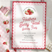 Invitation Berry First Strawberry Birthday with Pink Gingham