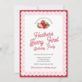 Invitation Berry First Strawberry Birthday with Pink Gingham (Devant)