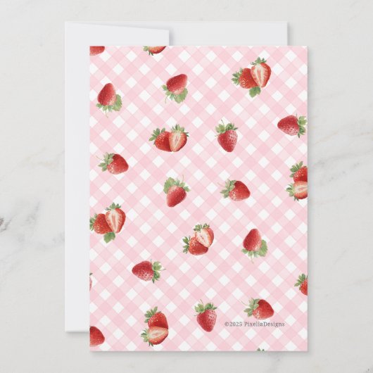Invitation Berry First Strawberry Birthday with Pink Gingham (Dos)