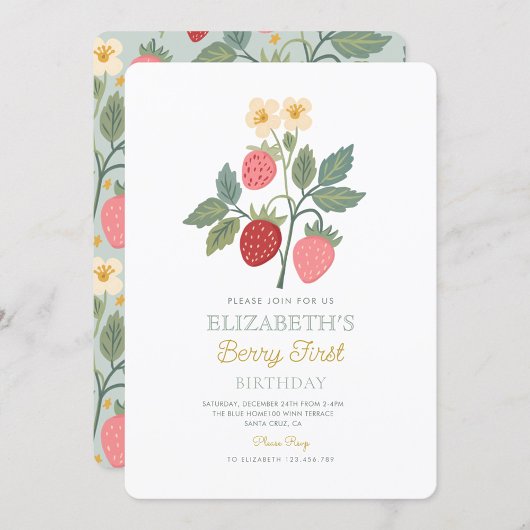 Invitation Berry First Strawberry Bouquet Anniversaire