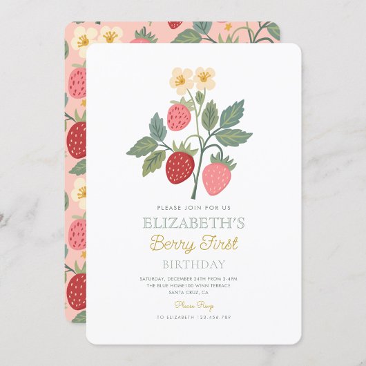 Invitation Berry First Strawberry Bouquet Anniversaire