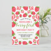 Invitation Berry First Strawberry Cute Custom 1er Anniversair (Debout devant)