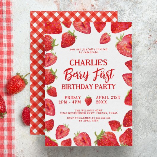 Invitation Berry First Strawberry Girl 1er anniversaire fête