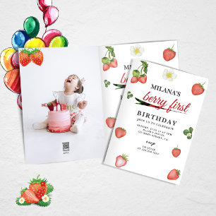 Invitation Berry First Strawberry Girl 1er anniversaire Photo