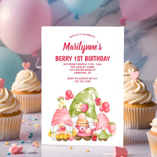 Invitation Berry First Strawberry Gnomes Anniversaire
