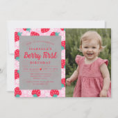 Invitation Berry First Strawberry Photo 1ère fête d'anniversa (Devant)