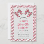 Invitation Berry First Strawberry Pink Bow 1er anniversaire (Devant)