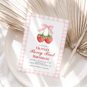 Invitation Berry First Strawberry Pink Bow 1er anniversaire