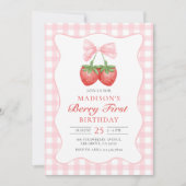 Invitation Berry First Strawberry Pink Bow 1er anniversaire (Devant)