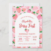 Invitation Berry First Strawberry Pink Girl's Birthday Party (Devant)