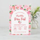 Invitation Berry First Strawberry Pink Girl's Birthday Party (Debout devant)