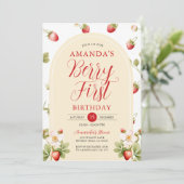Invitation Berry First Strawberry Sweet fête d'anniversaire F (Debout devant)