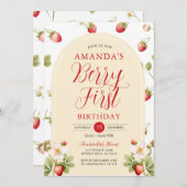 Invitation Berry First Strawberry Sweet fête d'anniversaire F (Devant / Derrière)