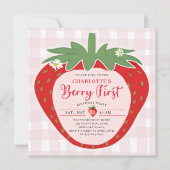 Invitation Berry First Strawberry Sweet Photo 1st Birthday (Devant)