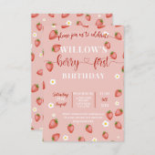 Invitation Berry First Strawberry Theme Anniversaire Invitati (Devant / Derrière)