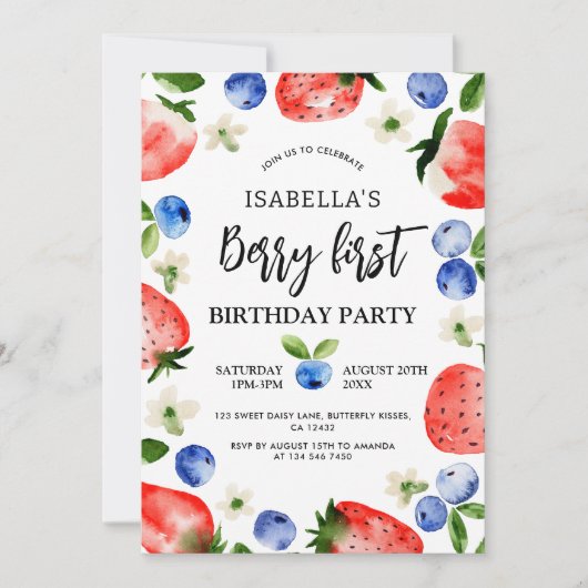 Invitation Berry fraise 1er anniversaire (Devant)