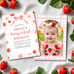 Invitation Berry fraise 1er premier anniversaire photo fille