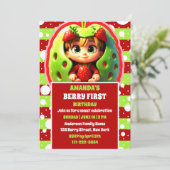 Invitation Berry fraise 3D Premier anniversaire (Debout devant)