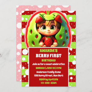 Invitation Berry fraise 3D Premier anniversaire