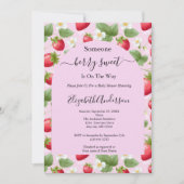 Invitation Berry fraise Baby shower blanc rouge rose doux (Devant)