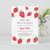 Invitation Berry fraise Baby shower sucré (Debout devant)