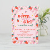 Invitation Berry fraise Baby shower sucré (Debout devant)