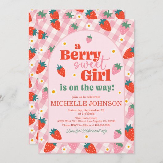 Invitation Berry fraise Baby shower sucré (Devant / Derrière)