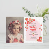 Invitation Berry fraise Boho 1er anniversaire Photo (Debout devant)
