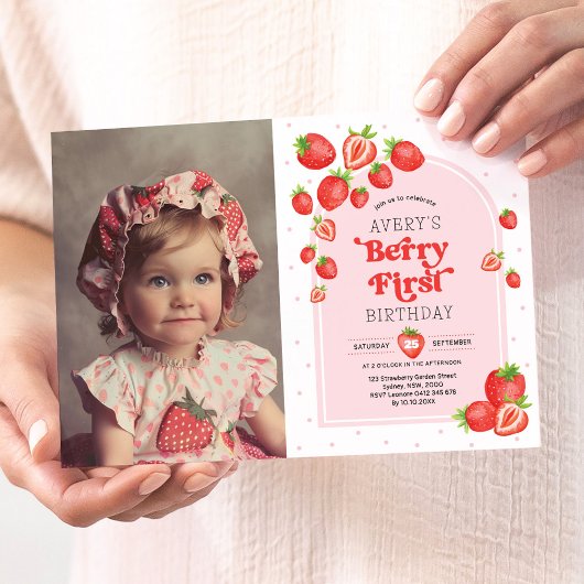 Invitation Berry fraise Boho 1er anniversaire Photo