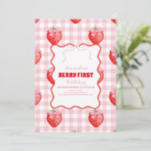 Invitation Berry fraise Boho doux 1er anniversaire (Debout devant)