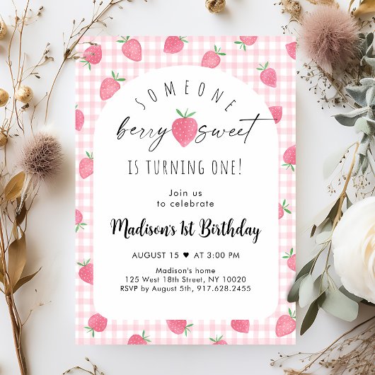 Invitation Berry fraise Boho doux 1er anniversaire
