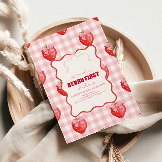 Invitation Berry fraise Boho doux 1er anniversaire