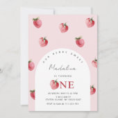 Invitation Berry fraise douce fille premier anniversaire (Devant)
