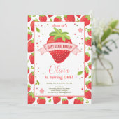 Invitation Berry fraise Douce rose rouge Premier anniversaire (Debout devant)