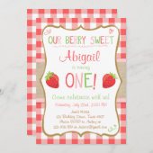 Invitation Berry fraise Douce rose rouge Premier anniversaire (Devant / Derrière)