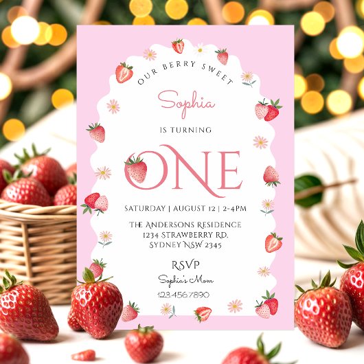 Invitation Berry fraise mignonne Sweet Premier Anniversaire W