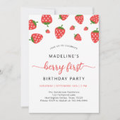 Invitation Berry fraise minimaliste 1er anniversaire (Devant)